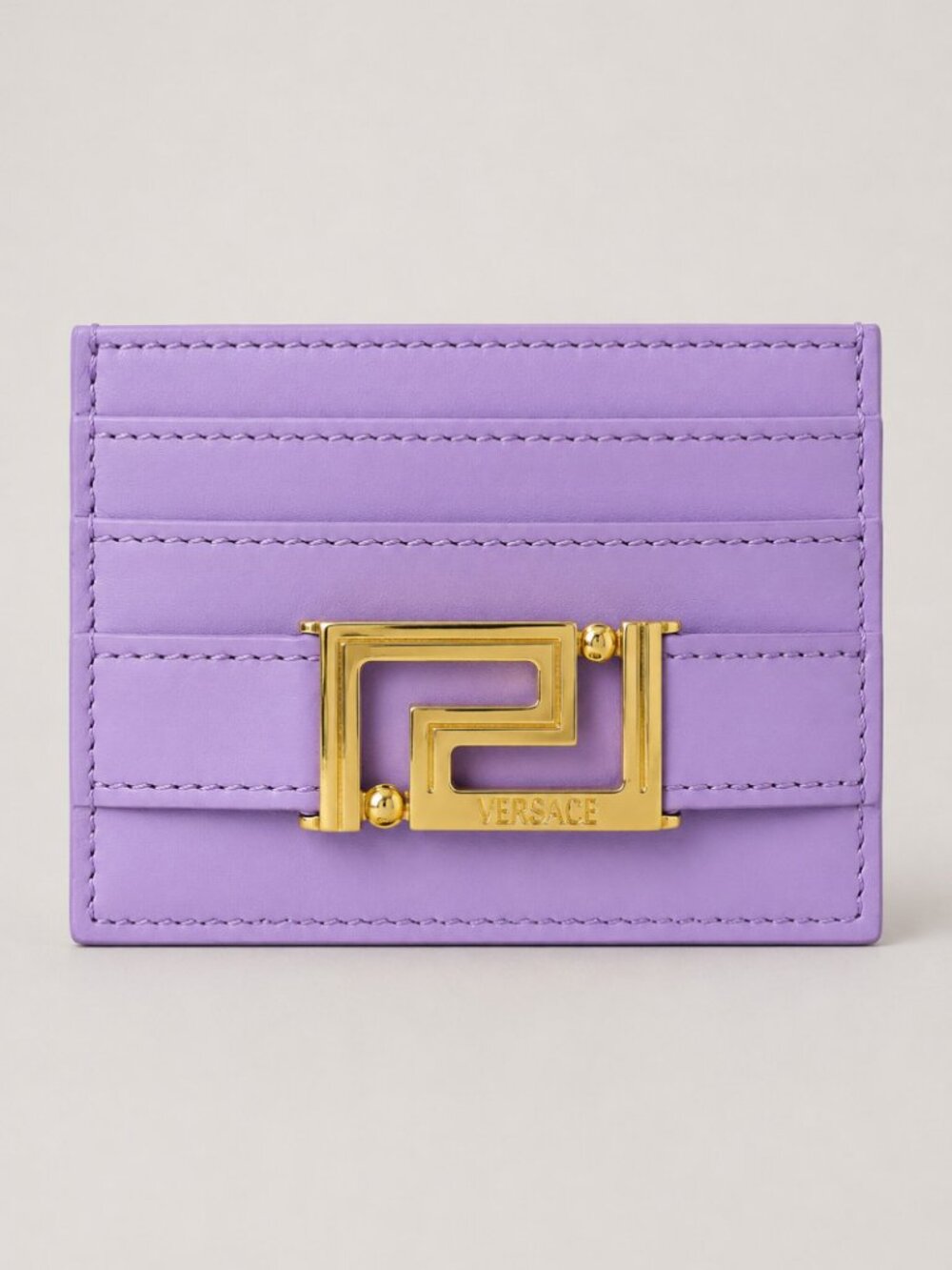 Versace La Greca Leather Card Case Lilac NIB Made in Italy